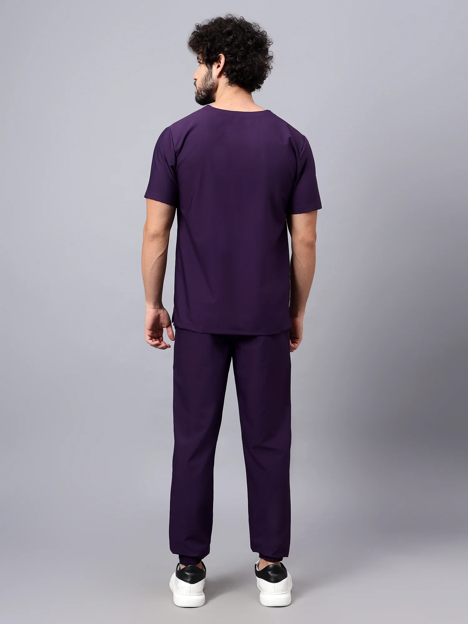 Stretchable (4Way) Men Violet V-Neck With Jogger Scrub Set - Image 4