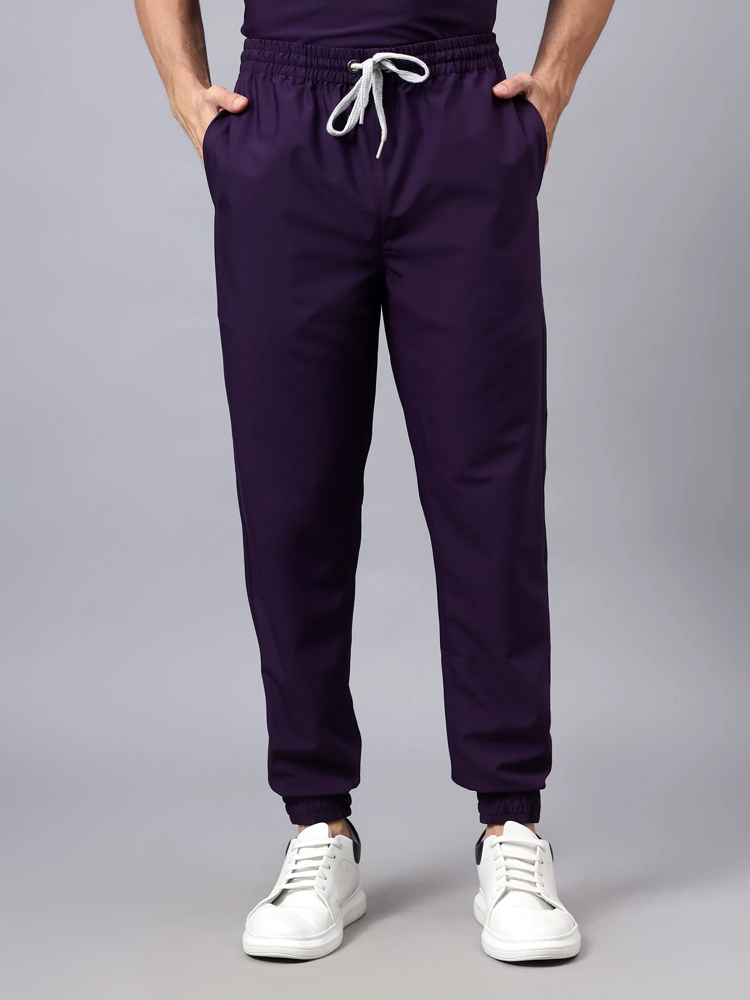 Stretchable (4Way) Men Violet V-Neck With Jogger Scrub Set - Image 5