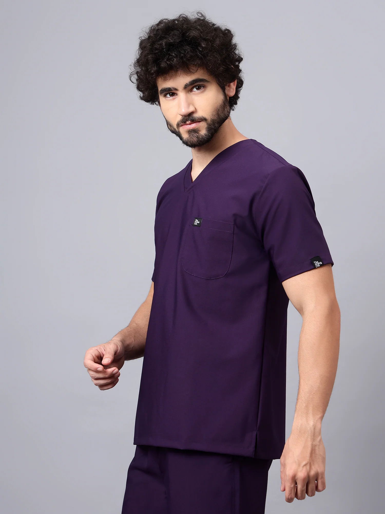 Stretchable (4Way) Men Violet V-Neck With Jogger Scrub Set - Image 7