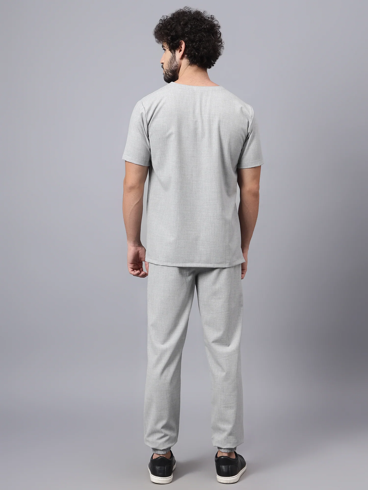 Stretchable (4Way) Men Light Grey V-Neck With Jogger Scrub Set - Image 3