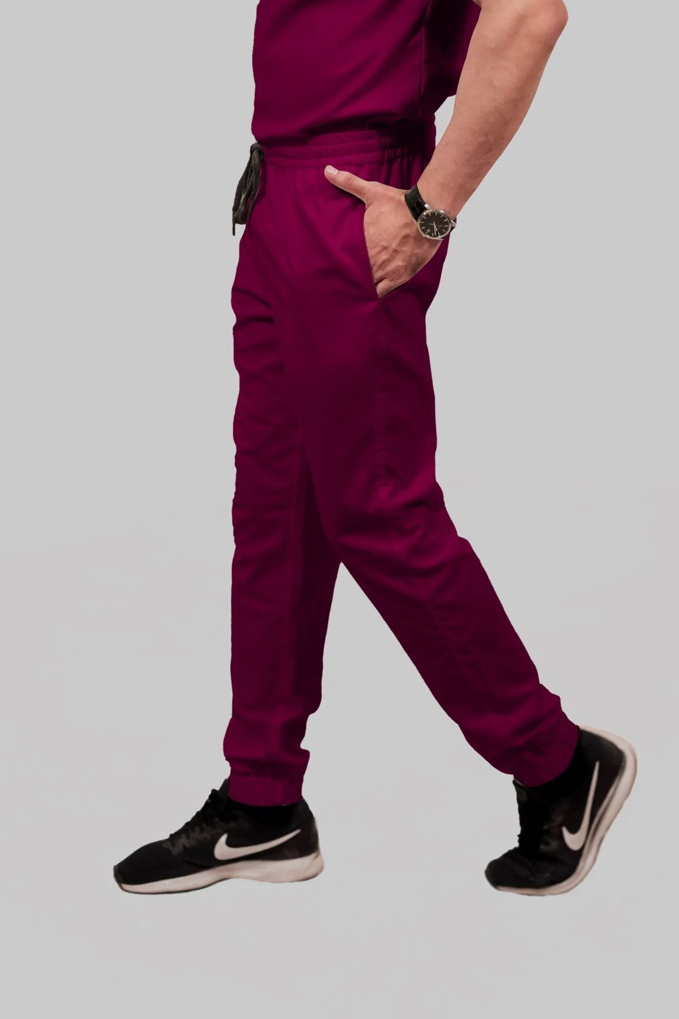 Stretchable (4Way) Men Wine V-Neck With Jogger Scrub Set - Image 5