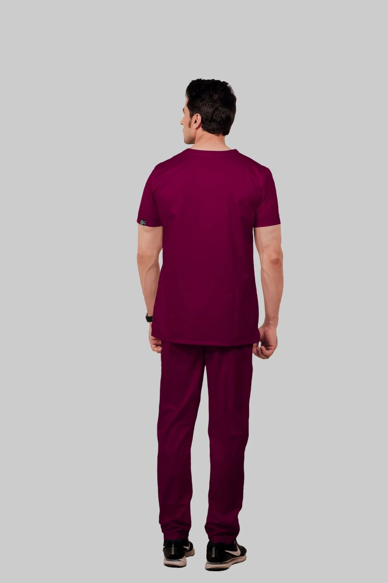 Stretchable (4Way) Men Wine V-Neck With Jogger Scrub Set - Image 6