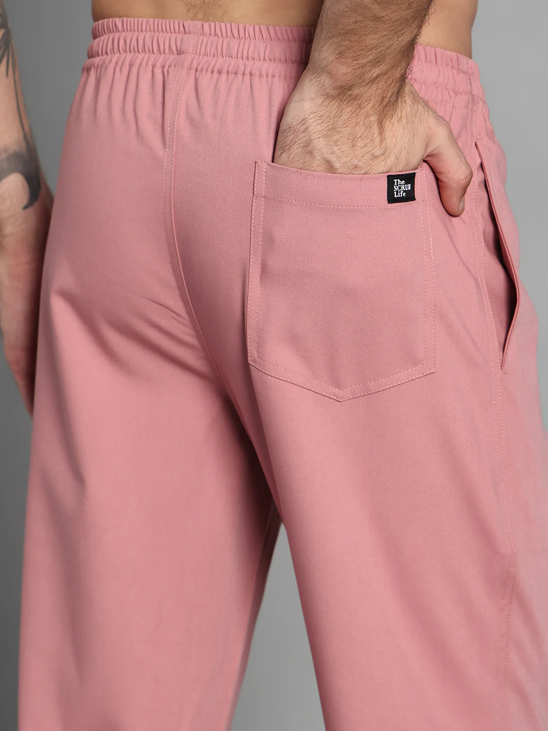 Stretchable (4Way) Men Dusty Pink V-Neck With Straight Pant Scrub Set - Image 5