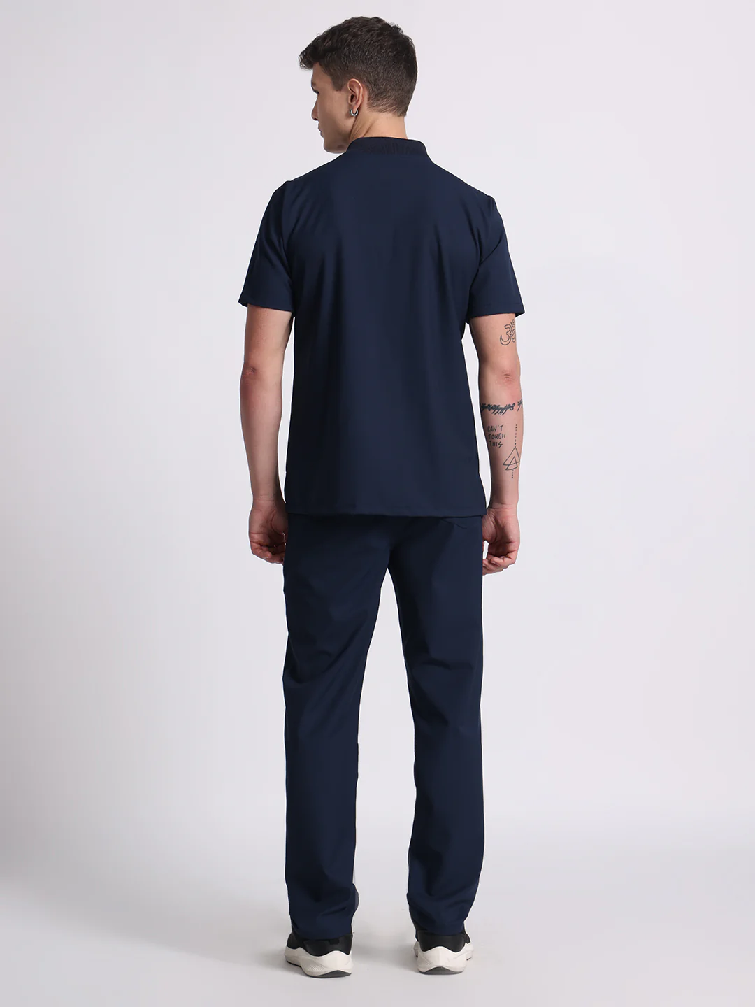 Stretchable (4Way) Navy Blue Men Flex Zip Neckline Top With Straight Pants - Image 3