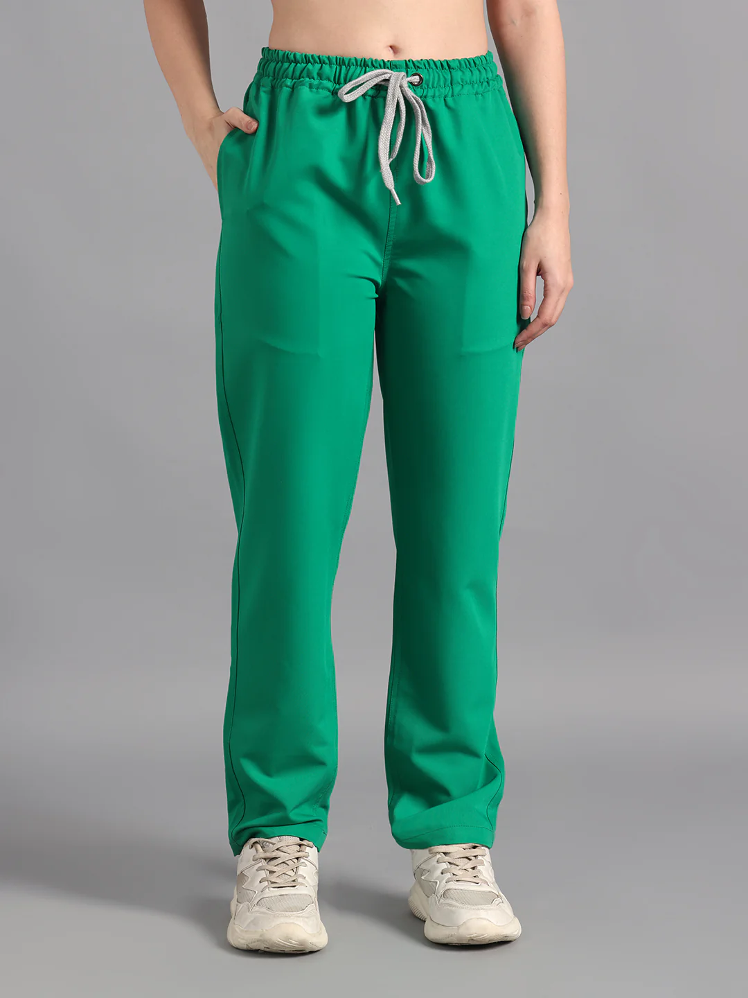Stretchable (4Way) Sea Green Women Flex Zip Neckline Top With Straight Pants - Image 5