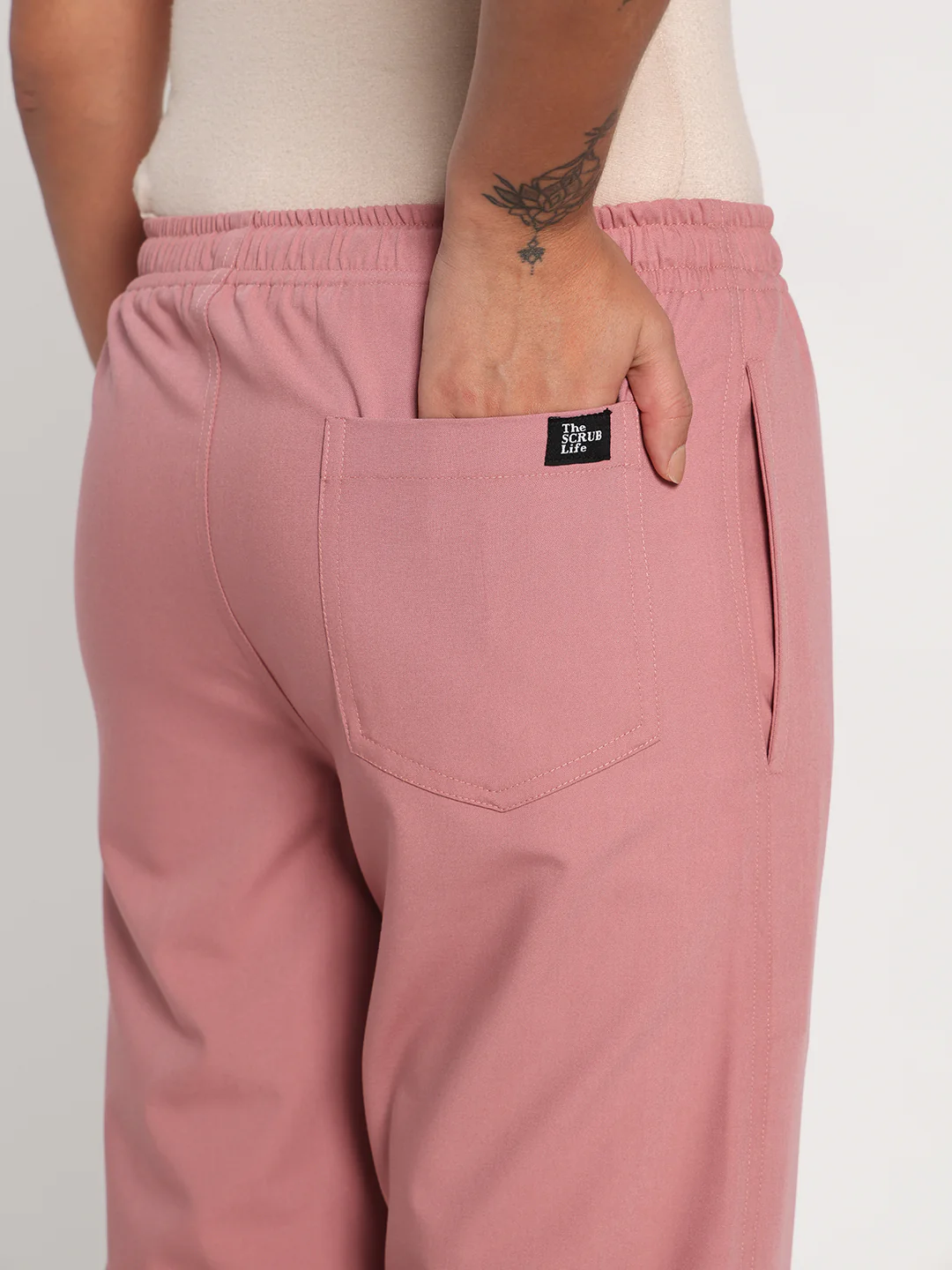 Stretchable (4Way) Women Dusty Pink Mandarin Neck With Straight Pant Set - Image 6
