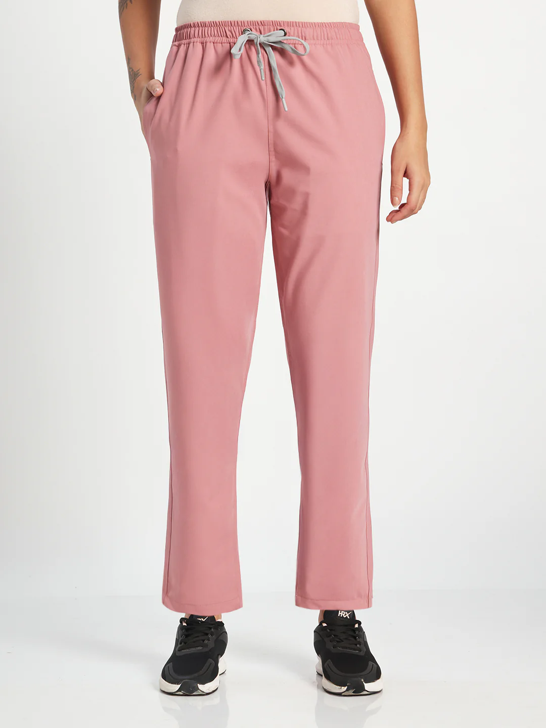 Stretchable (4Way) Women Dusty Pink Mandarin Neck With Straight Pant Set - Image 5