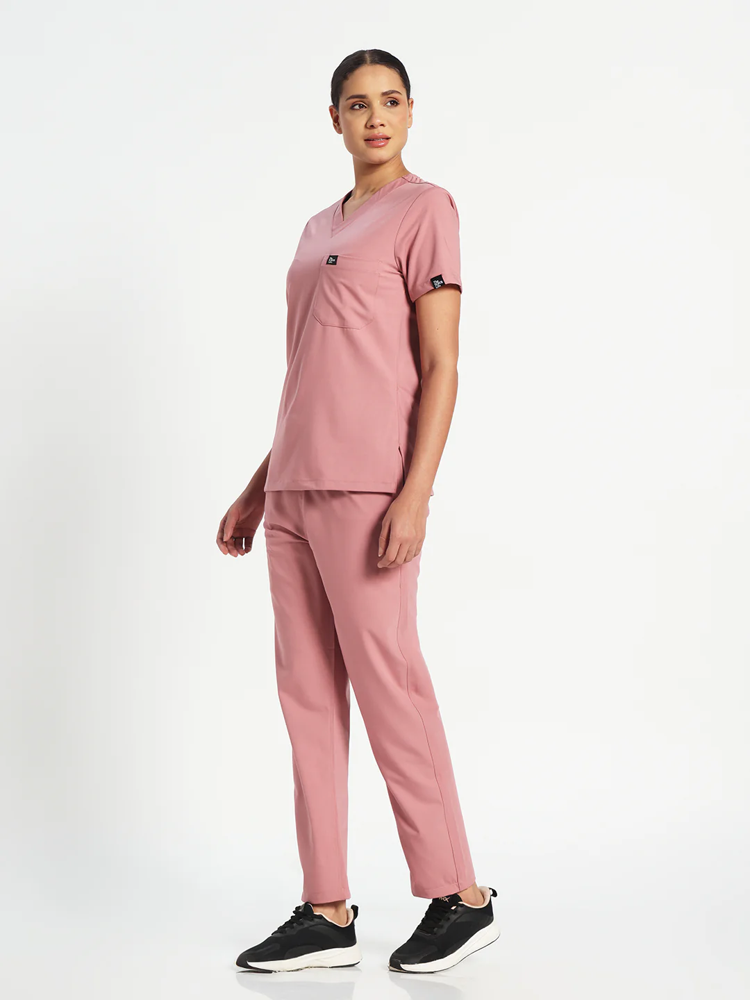 Stretchable (4Way) Women Dusty Pink V Neck With Straight Pant Set - Image 6