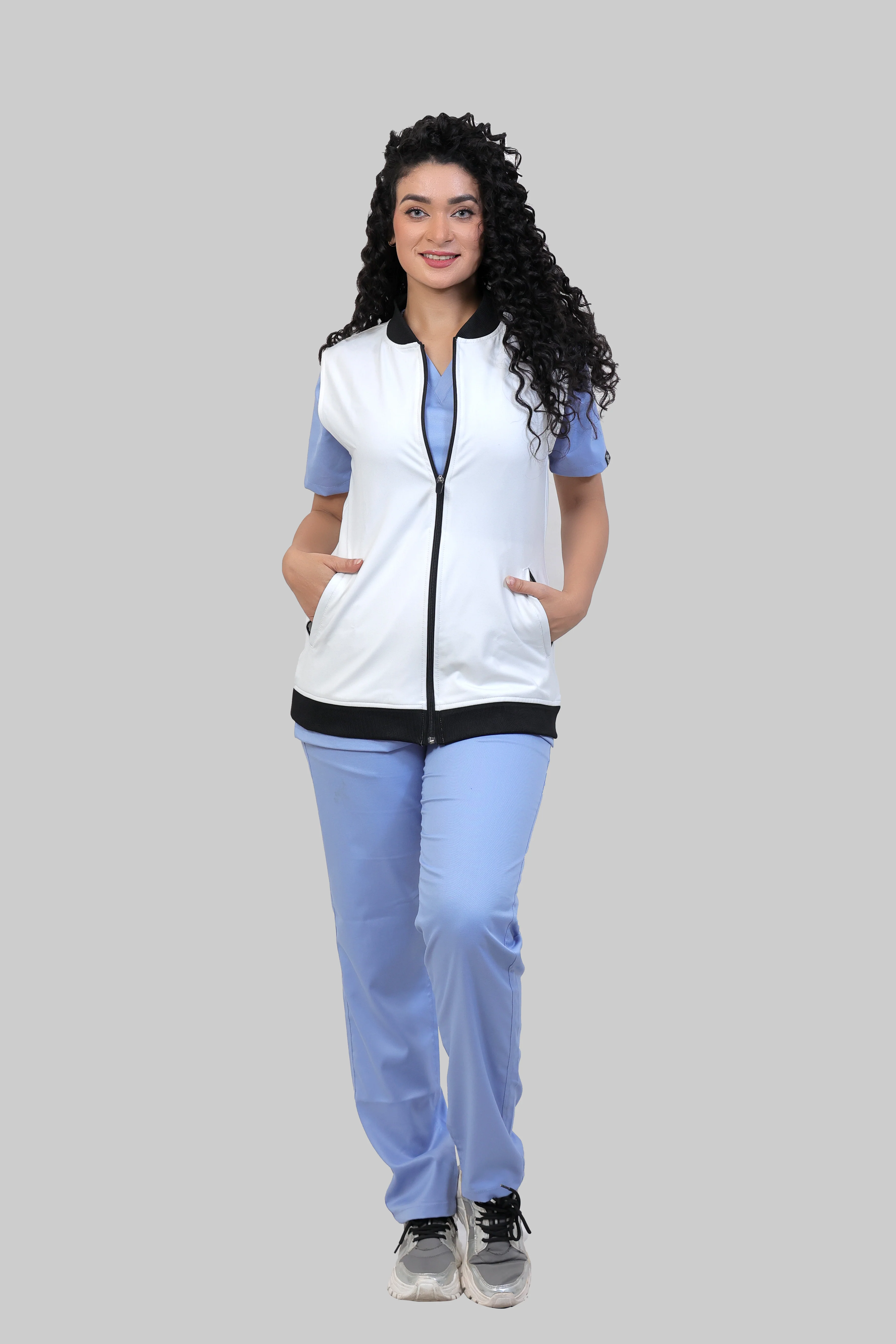 Women White Sleeve-less Jacket - Image 5